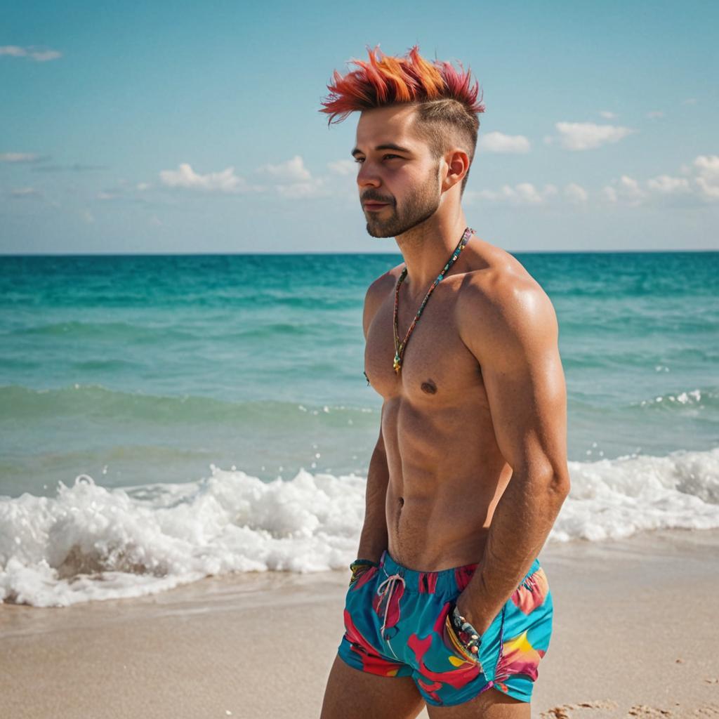 Confident Man with Red Hair at the Beach