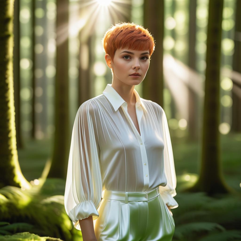 Woman with Red Hair in Serene Forest