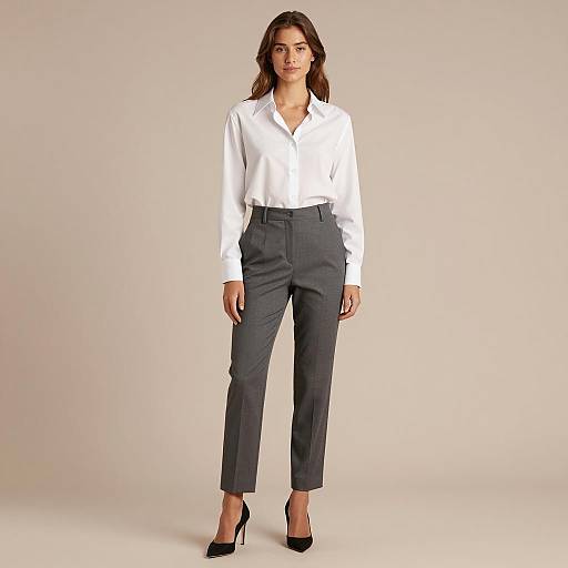 Woman in White Shirt and Grey Trousers Business Casual Outfit