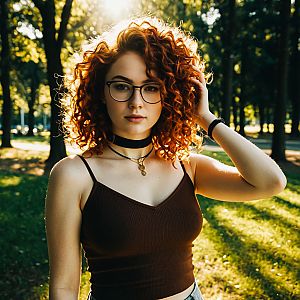 Confident Young Woman in Sunlit Park