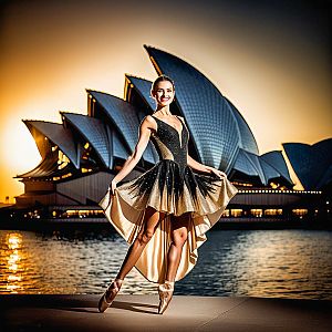 Ballerina at Sydney Opera House at Sunset