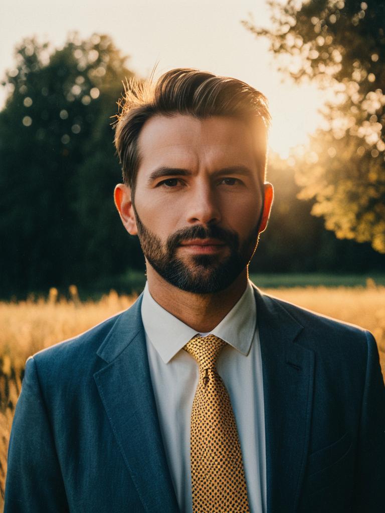 Photorealistic Outdoor Portrait of Man in Summer Professional Outfit