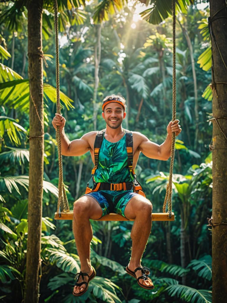 Adventurous Electrician Enjoys Swing in Jungle