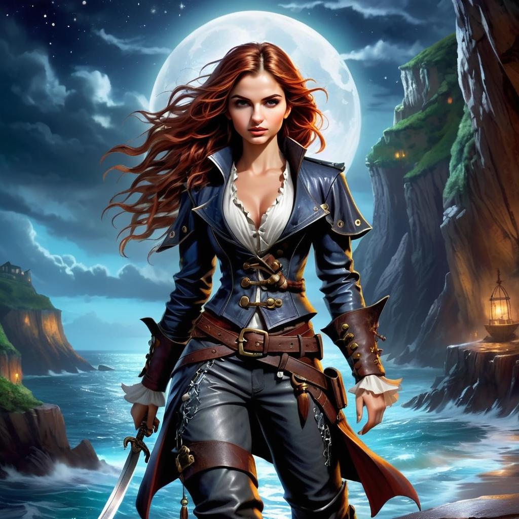 Fierce Woman Pirate by Moonlit Cliffside Fierce Woman Pirate by Moonlit Cliffside