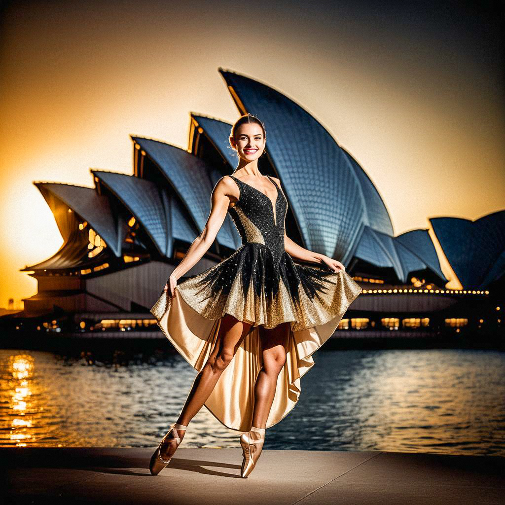 Ballerina at Sydney Opera House at Sunset Ballerina at Sydney Opera House at Sunset