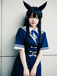 Realistic Hiyori Sarugaki Cosplay Woman in Navy Sailor Uniform