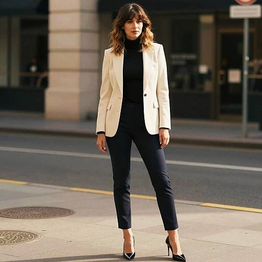 Confident Woman in Business Casual Outfit on City Sidewalk