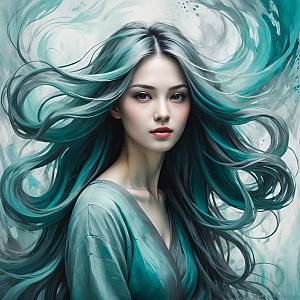 Teal-haired Woman Portrait
