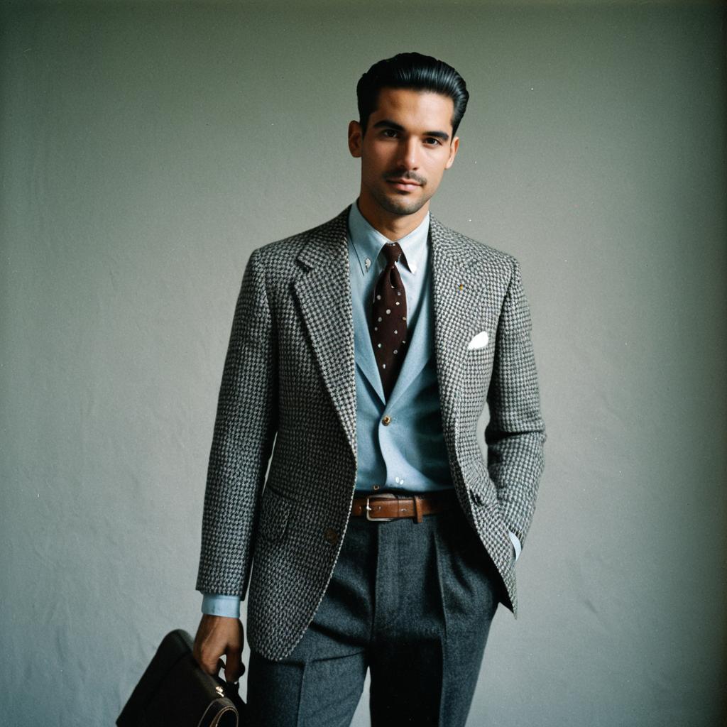 Stylish Man in Vintage Textured Blazer Holding Briefcase