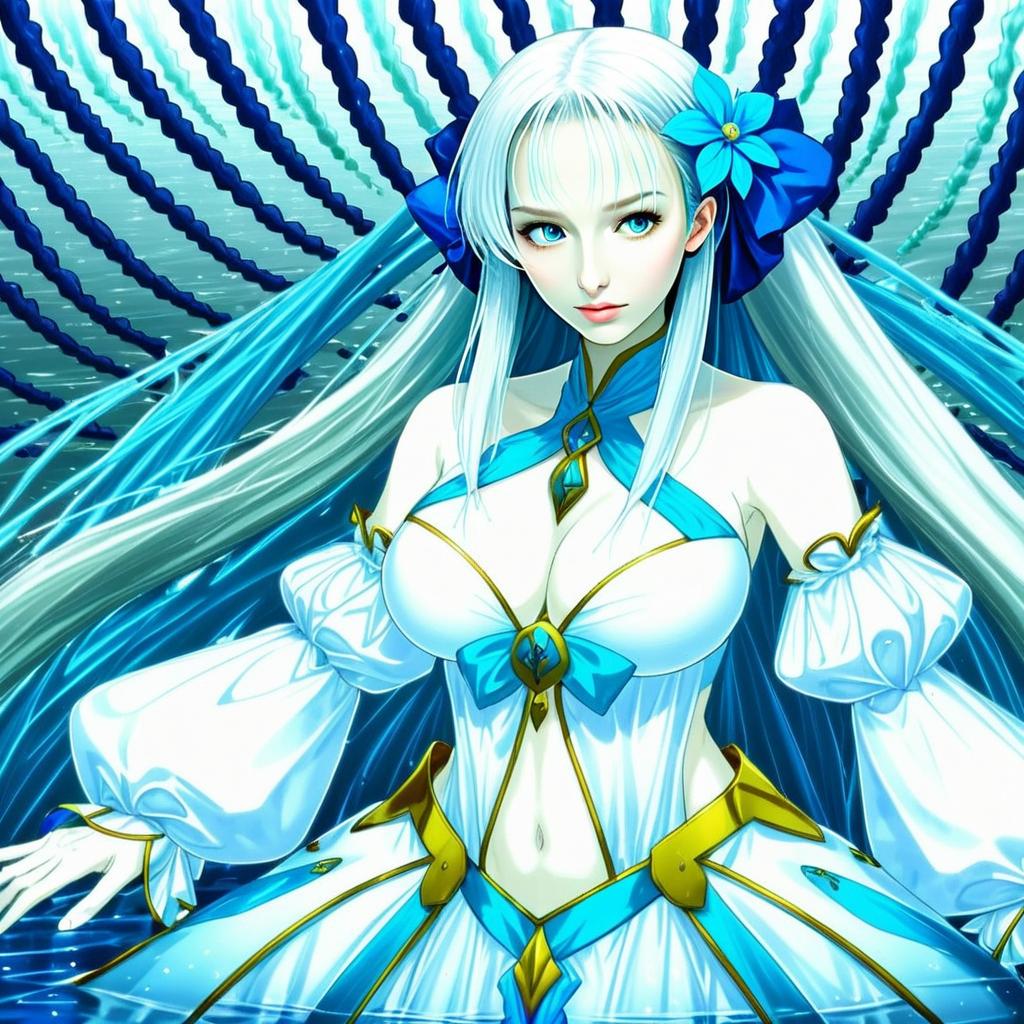 Morgan Le Fay Water Princess in Blue and White Anime Fantasy Dress