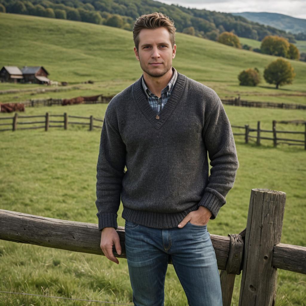 Stylish Man by Rustic Fence in Countryside