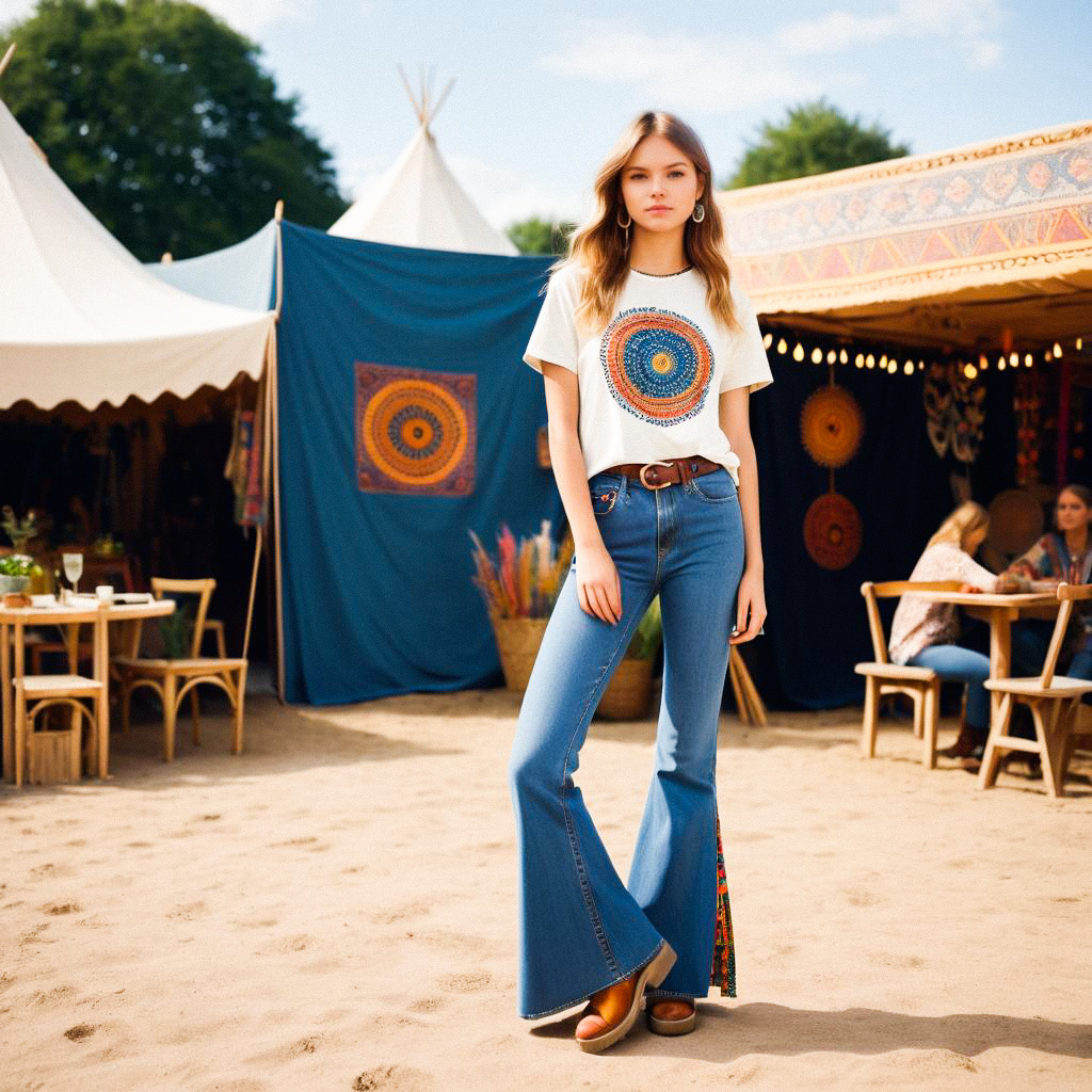 Stylish Young Woman in Bohemian Outfit at Festival