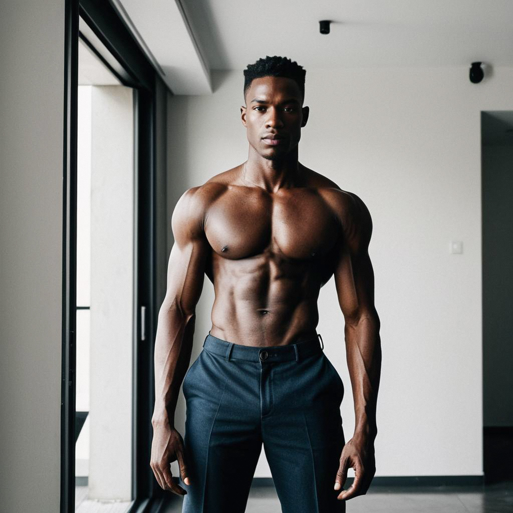 Muscular Man Showcasing Athletic Build Muscular Man Showcasing Athletic Build