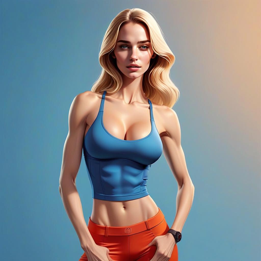 Fit Woman in Blue Crop Top and Orange Leggings