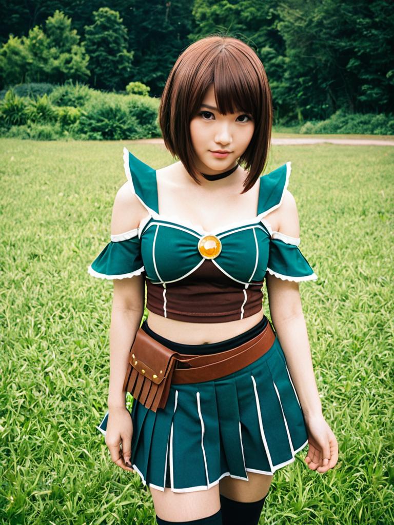 Amy Suisei Cosplay in Green Anime Fantasy Outfit Outdoors