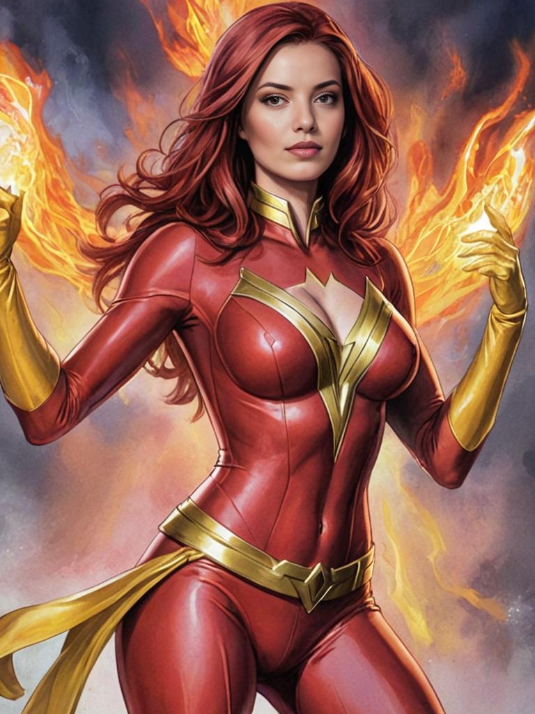 Jean Grey Superhero Cosplay in Flames