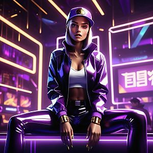 Stylish Young Woman in Neon Urban Fashion