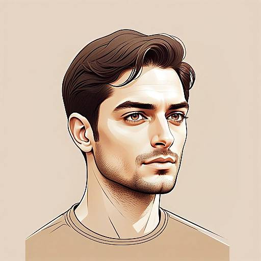 Stylized Digital Portrait of Young Man with Dark Hair
