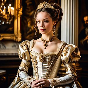Regal Woman in Gold Renaissance Gown