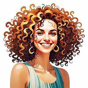 Vibrant Illustration of Smiling Woman with Curly Hair