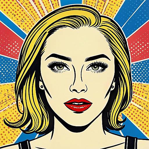 Blonde Woman Pop Art Portrait with Colorful Retro Background