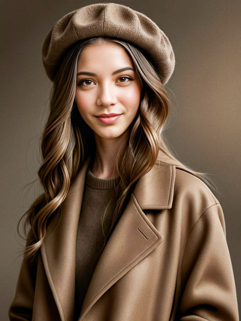 Elegant Woman in Beige Coat and Beret