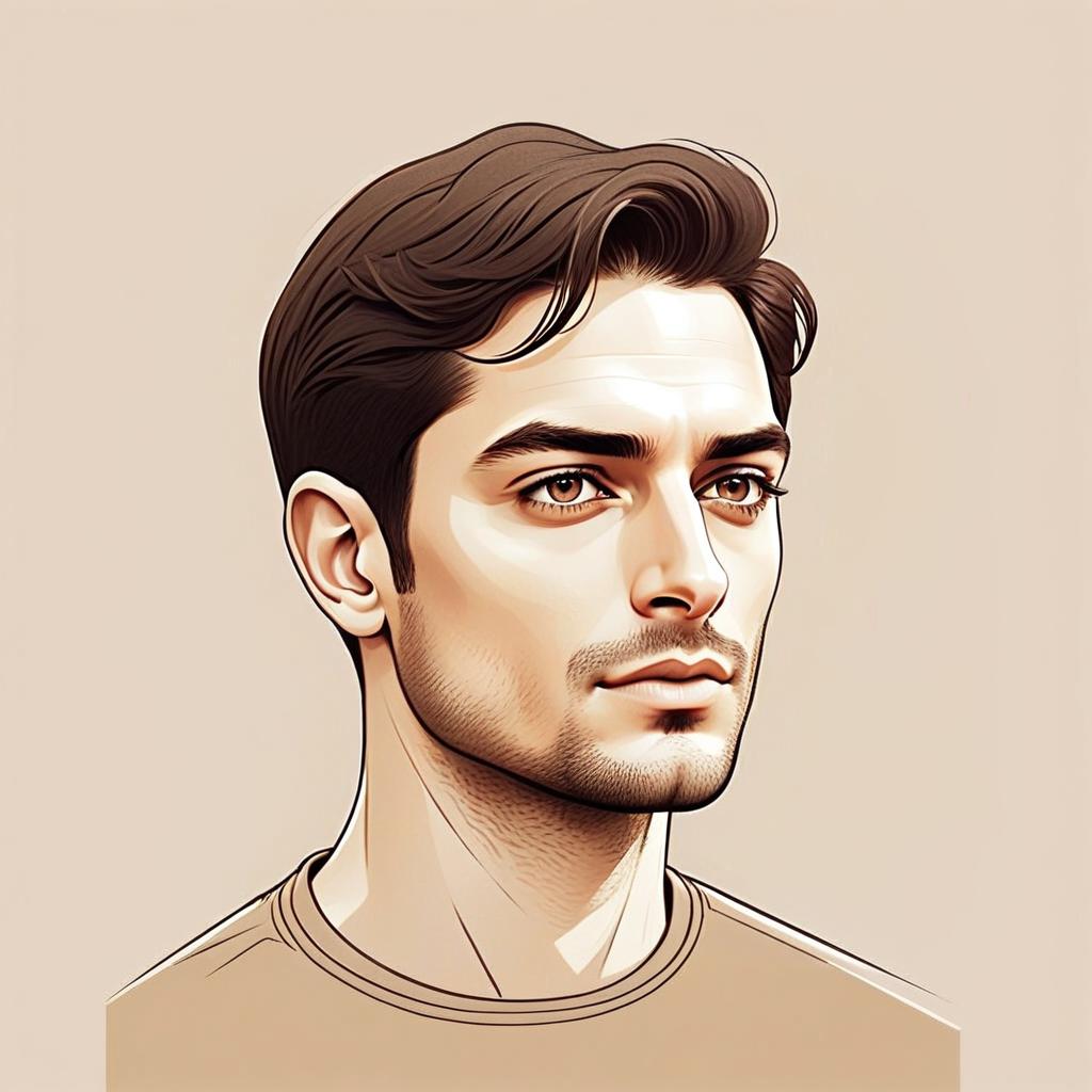 Stylized Digital Portrait of Young Man with Dark Hair