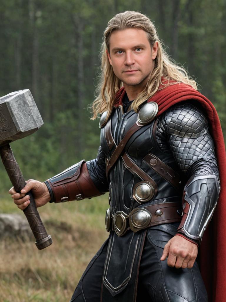 Person Dressed as Thor with Mjölnir