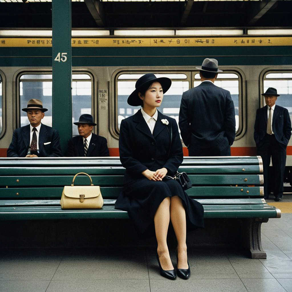 Melancholic Woman in Vintage Train Station Melancholic Woman in Vintage Train Station