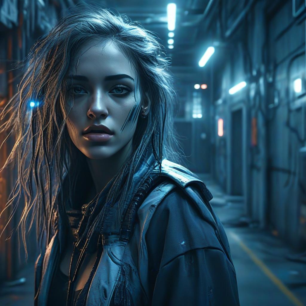 Young Woman in Futuristic Corridor