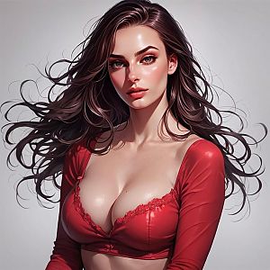 Portrait of a Young Woman in Sheer Red Top