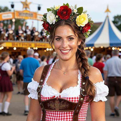 Smiling Woman in Traditional Bavarian Dirndl at Oktoberfest Festival