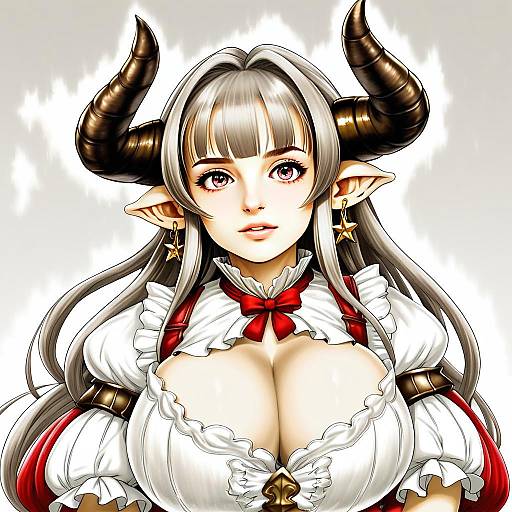 Alicia Fantasy Girl with Horns Anime Portrait Granblue Style