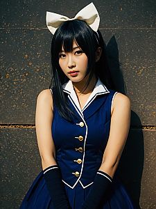 Realistic Cosplay of Naho Takada by Woman in Navy Sailor Dress