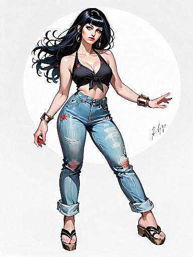 Realistic Comic Style Woman in Modern Casual Outfit Full Body Illustration