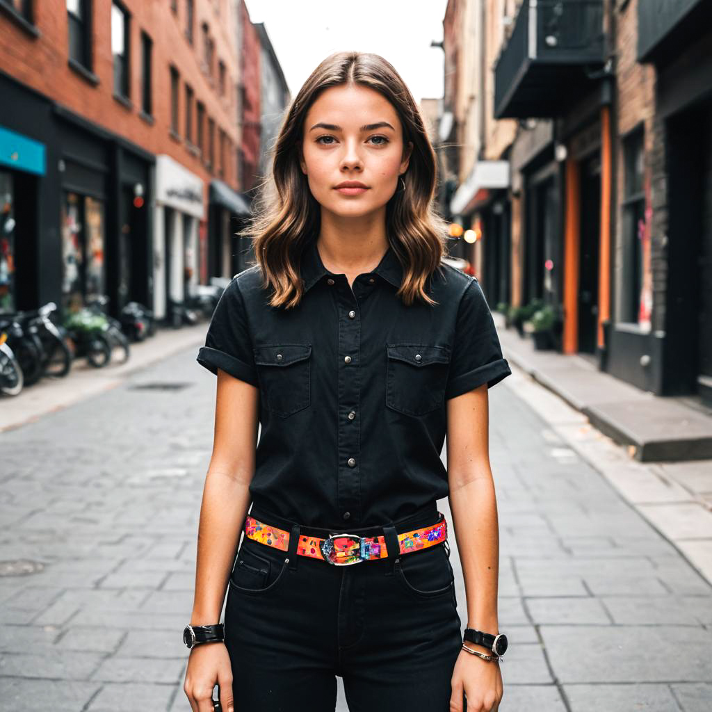 Confident Young Woman in Chic Black Outfit