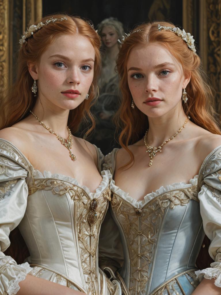 Elegant Renaissance Portrait of Two Young Women