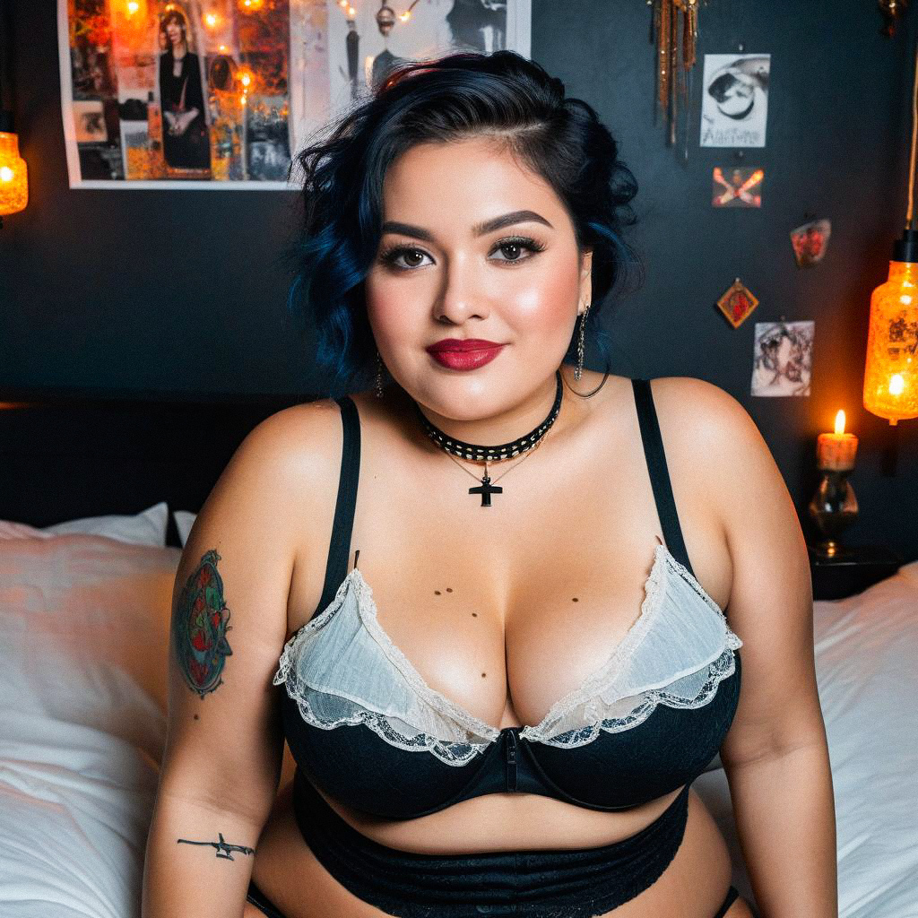 Confident Woman with Blue Hair in Lingerie