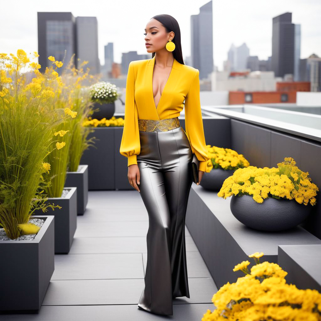 Confident Woman in Yellow Top and Black Pants