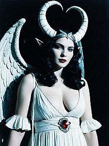 Woman in Lilith Goddess Costume with Horns and Wings