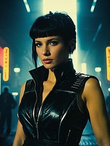 Woman in Blade Runner Joi Costume Waist Up Editorial Portrait