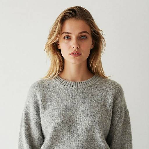 Portrait of Young Woman in Grey Sweater with Natural Look