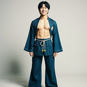 Confident Young Man in Modern Kimono-Inspired Outfit