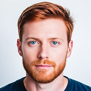 Close-up Portrait of a Man with Blue Eyes and Red Hair