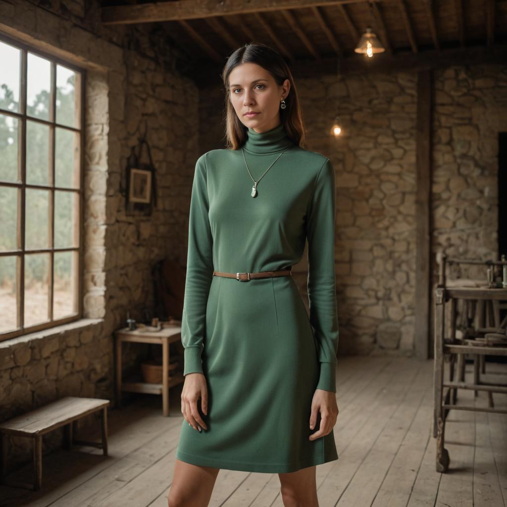 Confident Woman in Elegant Green Dress