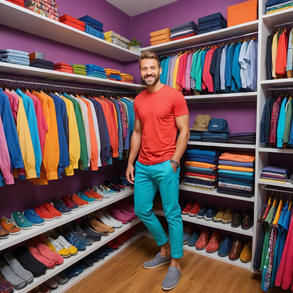 Cheerful Man in Colorful Closet