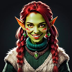 Vibrant Green-Skinned Fantasy Woman Portrait