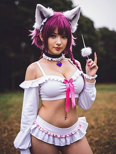 Hakui Koyori Cosplay Summer Outfit with Cat Ears and Wand