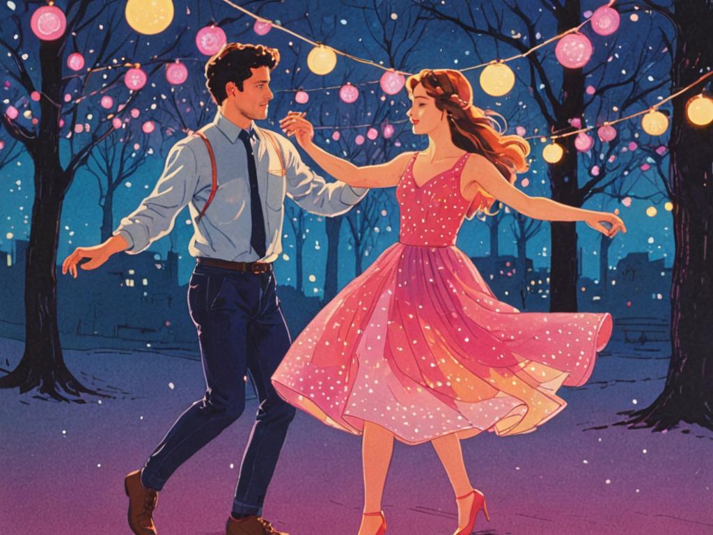 Couple Dancing Under Twinkling Lights