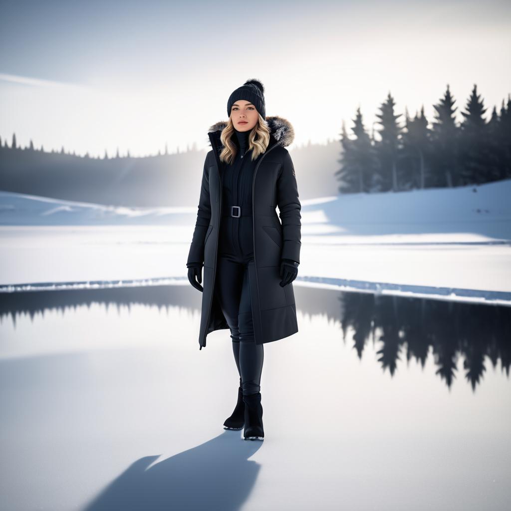 Stylish Woman in Winter Landscape